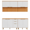 Cozinha Armario 5 Peças 200 cm Balcao Com Tampo MDF Bari Freijo Off Acetinado POLIMAN