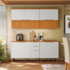 Cozinha Armario 5 Peças 200 cm Balcao Com Tampo MDF Bari Freijo Off Acetinado POLIMAN