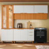 Cozinha Armario 5 Peças 270 cm Cristaleira Balcao Com Tampo MDF Bari Freijo Off Acetinado POLIMAN