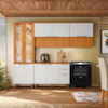 Cozinha Armario 5 Peças 270 cm Cristaleira Balcao Com Tampo MDF Bari Freijo Off Acetinado POLIMAN