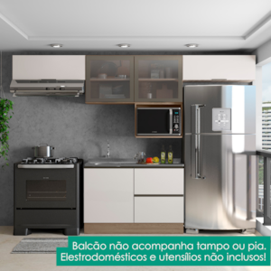 Cozinha Armario 5 Peças Balcao Para Pia Etna Carvalho Oak Off White POLIMAN