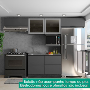 Cozinha Armario 5 Peças Balcao Para Pia Etna Grafite POLIMAN