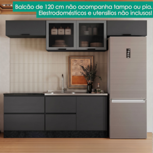 Cozinha Armario 5 Peças Balcao Pia Etna Grafite POLIMAN