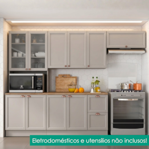 Cozinha Armario 5 Peças Cristaleira Balcao Com Tampo 270 cm Unna Gris POLIMAN