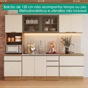 Cozinha Armario 5 Peças Paneleiro Balcao Para Pia 258 cm Etna Carvalho Oak Off White POLIMAN