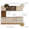 Cozinha Armario 5 Peças Paneleiro Balcao Para Pia 258 cm Etna Carvalho Oak Off White POLIMAN