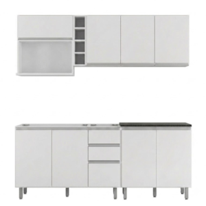 Cozinha Armario 6 Peças 200 cm Balcao Pia Evidence Branco POLIMAN