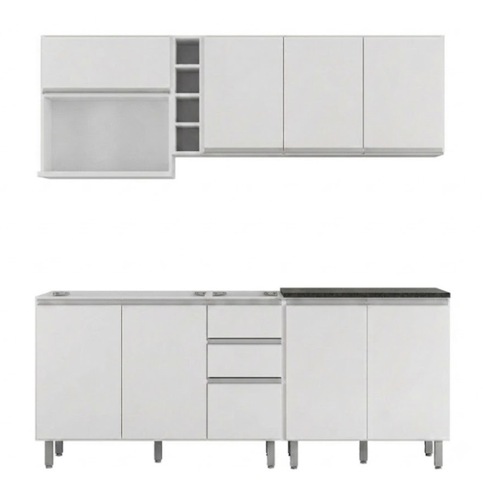 Cozinha Armario 6 Peças 200 cm Balcao Pia Evidence Branco POLIMAN