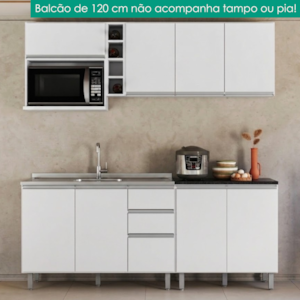 Cozinha Armario 6 Peças 200 cm Balcao Pia Evidence Branco POLIMAN