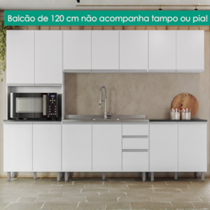 Cozinha Armario 6 Peças 280 cm Paneleiro Balcao Para Pia Evidence Branco POLIMAN