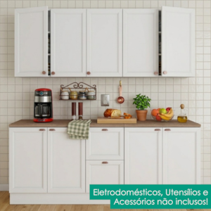 Cozinha Armario 6 Peças Balcao Com Tampo 200 cm Unna Branco POLIMAN