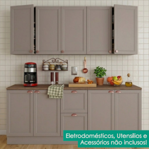 Cozinha Armario 6 Peças Balcao Com Tampo 200 cm Unna Gris POLIMAN