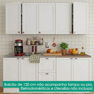 Cozinha Armario 6 Peças Balcao Pia Sem Tampo 200 cm Unna Branco POLIMAN