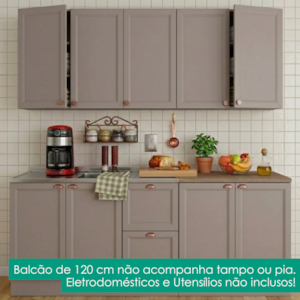 Cozinha Armario 6 Peças Balcao Pia Sem Tampo 200 cm Unna Gris POLIMAN