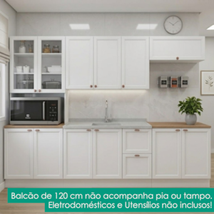 Cozinha Armario 6 Peças Balcao Pia Sem Tampo 270 cm Unna Branco POLIMAN