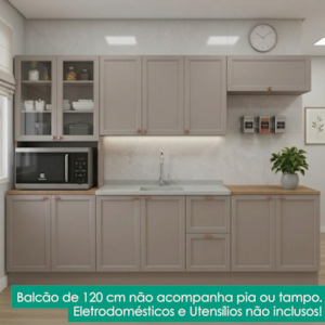 Cozinha Armario 6 Peças Balcao Pia Sem Tampo 270 cm Unna Gris POLIMAN