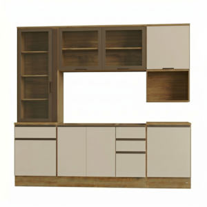 Cozinha Armario 6 Peças Cristaleira Balcao Para Pia 258 cm Etna Carvalho Oak Off White POLIMAN