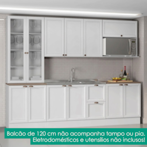 Cozinha Armario 6 Peças Cristaleira Balcao Para Pia 270 cm Unna Branco POLIMAN