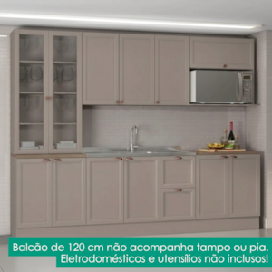Cozinha Armario 6 Peças Cristaleira Balcao Para Pia 270 cm Unna Gris POLIMAN