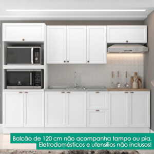 Cozinha Armario 6 Peças Torre Quente Balcao Para Pia 270 cm Unna Branco POLIMAN
