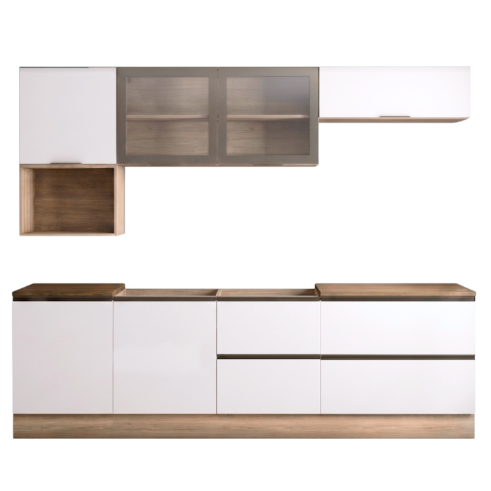 Cozinha Armario 7 Peças 258 cm Balcao Para Pia Etna Carvalho Oak Off White POLIMAN