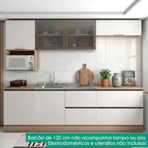 Cozinha Armario 7 Peças 258 cm Balcao Para Pia Etna Carvalho Oak Off White POLIMAN