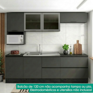 Cozinha Armario 7 Peças 258 cm Balcao Para Pia Etna Grafite POLIMAN
