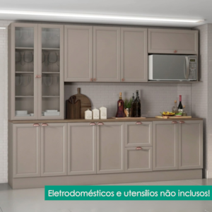 Cozinha Armario 7 Peças Cristaleira Balcao Com Tampo 270 cm Unna Gris POLIMAN