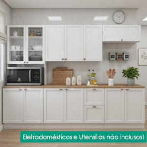 Cozinha Armario 7 Peças Paneleiro Balcao Com Tampo 270 cm Unna Branco POLIMAN