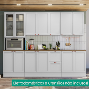 Cozinha Armario 7 Peças Paneleiro Balcao Com Tampo 270 cm Unna Branco POLIMAN
