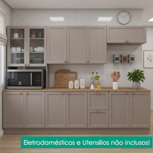 Cozinha Armario 7 Peças Paneleiro Balcao Com Tampo 270 cm Unna Gris POLIMAN