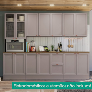Cozinha Armario 7 Peças Paneleiro Balcao Com Tampo 270 cm Unna Gris POLIMAN