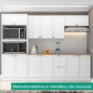 Cozinha Armario 7 Peças Torre Quente Balcao Com Tampo 270 cm Unna Branco POLIMAN