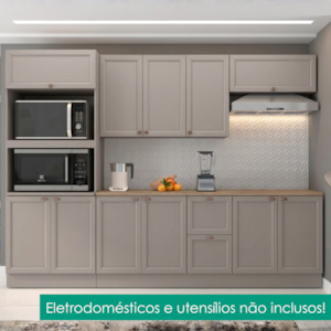 Cozinha Armario 7 Peças Torre Quente Balcao Com Tampo 270 cm Unna Gris POLIMAN