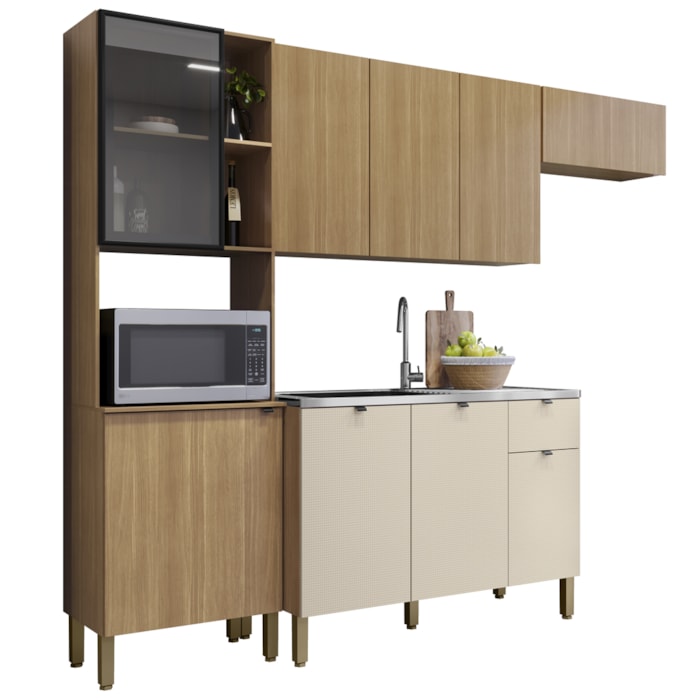 Cozinha Balcao Pia 251 cm MDF Vert Plus Freijo Freijo Soft KTP