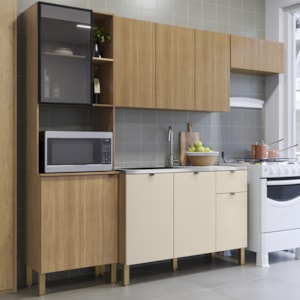 Cozinha Balcao Pia 251 cm MDF Vert Plus Freijo Freijo Soft KTP