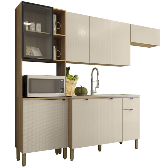 Cozinha Balcao Pia 251 cm MDF Vert Plus Freijo Soft KTP