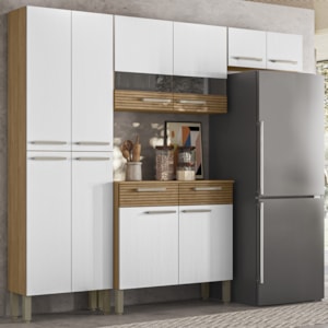 Cozinha Com Balcao Nala 222 cm Freijo Supremo Cp Ripado Freijo KTP