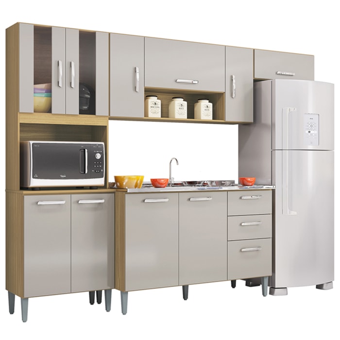 Cozinha Com Balcao Sem Tampo 244 cm 506X08 Damasco Off White POQQ