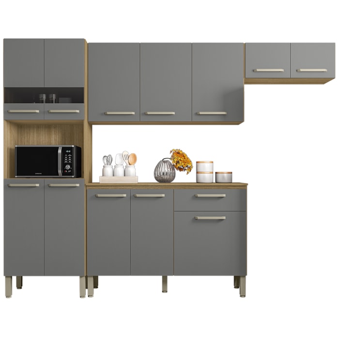 Cozinha Com Balcao Versalhes 251 cm Freijo Gris KTP