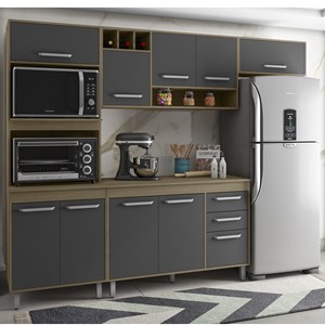 Cozinha Compacta 10 Portas 258CM LISBCZ5 Oak Grafite PLN