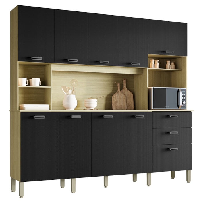 Cozinha Compacta 10P 2G 222 cm Intense Freijo Nero KTP