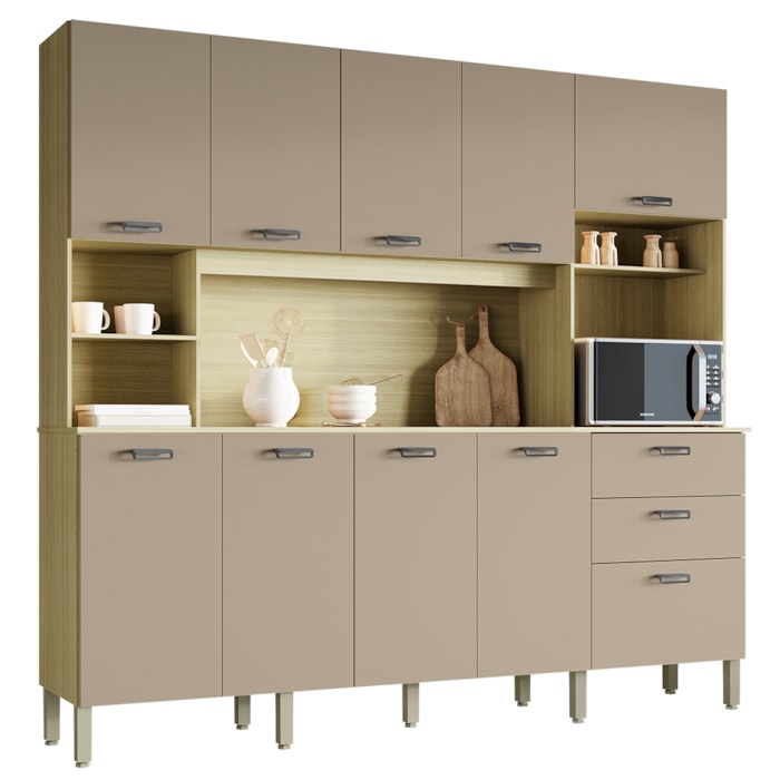 Cozinha Compacta 10P 2G 222 cm Intense Freijo Vanilla KTP