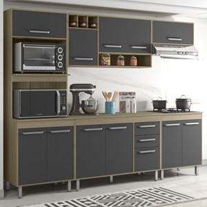 Cozinha Compacta 12 Portas 258CM LISBCZ3 Oak Grafite PLN