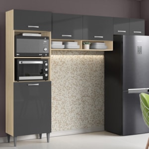 Cozinha Compacta 197cm 6 Portas Avena Grafite Armoveis