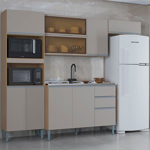 Cozinha Compacta 205 cm Com Balcao Pia Damasco Off White POQQ