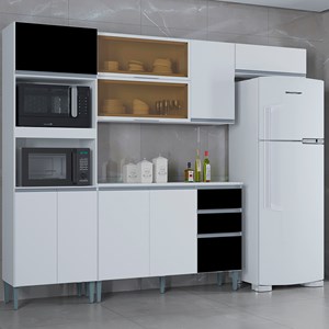 Cozinha Compacta 250 cm Balcao 705 Branco Preto POQQ