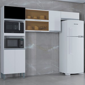 Cozinha Compacta 250 cm Vidro Reflecta 705 Branco Preto POQQ