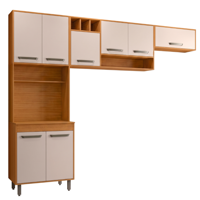 Cozinha Compacta 3 Peças 258x218 cm Malta Freijo Off Acetinado POLIMAN