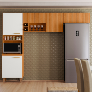 Cozinha Compacta 3 Peças 260x206 cm Sicilia Freijo Off Ripado Frisado POLIMAN